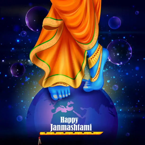 Vector illustration of Happy Krishna Janmashtami background