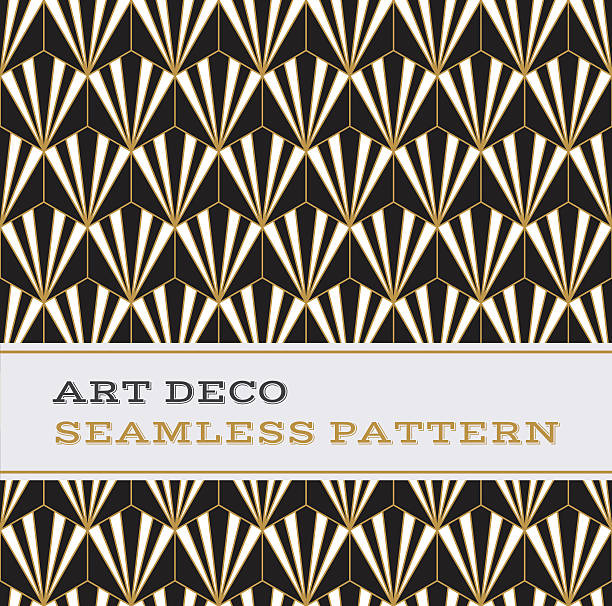 Art Deco seamless pattern  black white and gold colours 02 Art Deco seamless pattern with black white and gold colours 1930s style stock illustrations