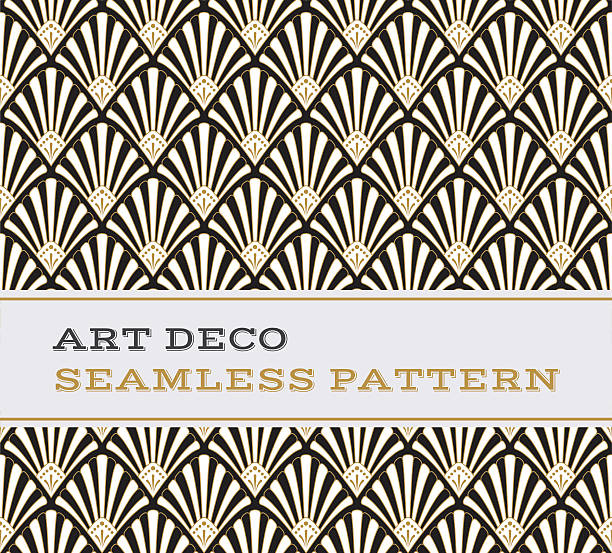 ilustrações de stock, clip art, desenhos animados e ícones de art deco seamless pattern  black white and gold colours 03 - art deco 1930s style pattern design