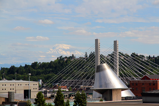 Tacoma, United States - June 13, 2016: The Museum of Glass in downtown Tacoma. It is located along the Thea Foss Waterway and was opened in July 2002. 