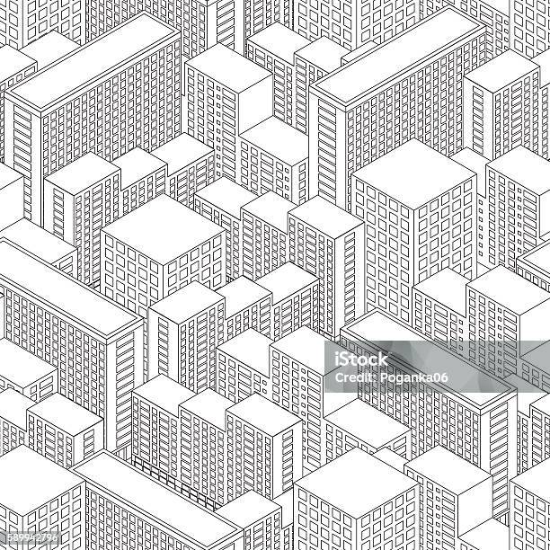 Big Town In Isometric View Seamless Pattern With Houses Stock Illustration - Download Image Now