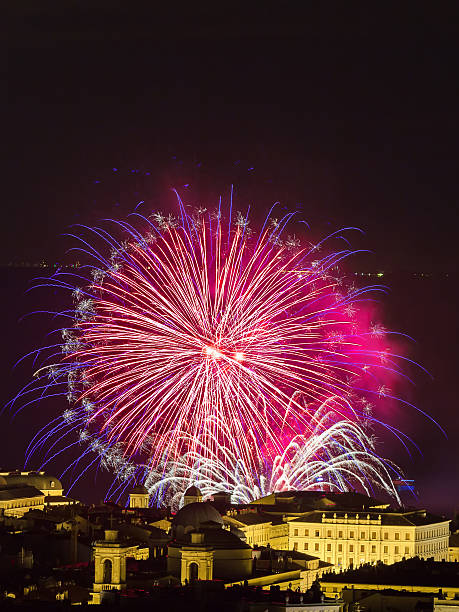 istock Beautiful firework display on celebration night in Trieste, Italy 589944552