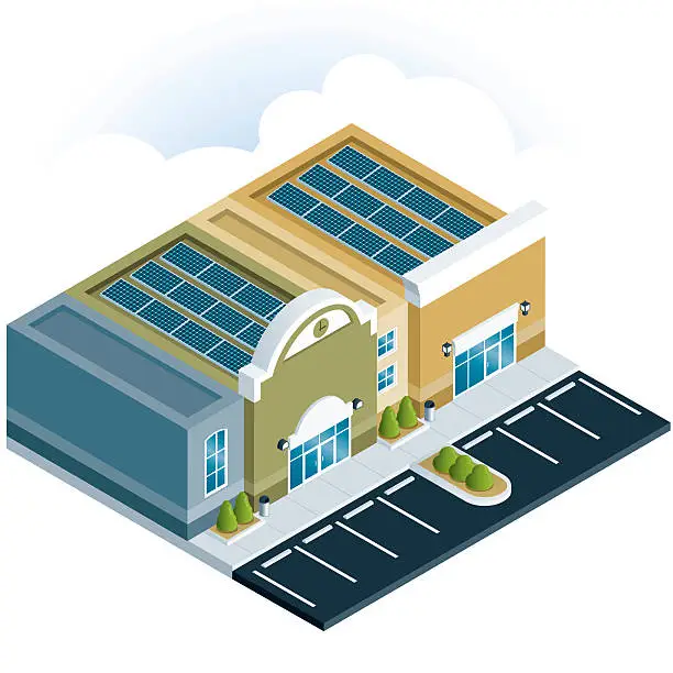 Vector illustration of Shopping Center With Solar Panels