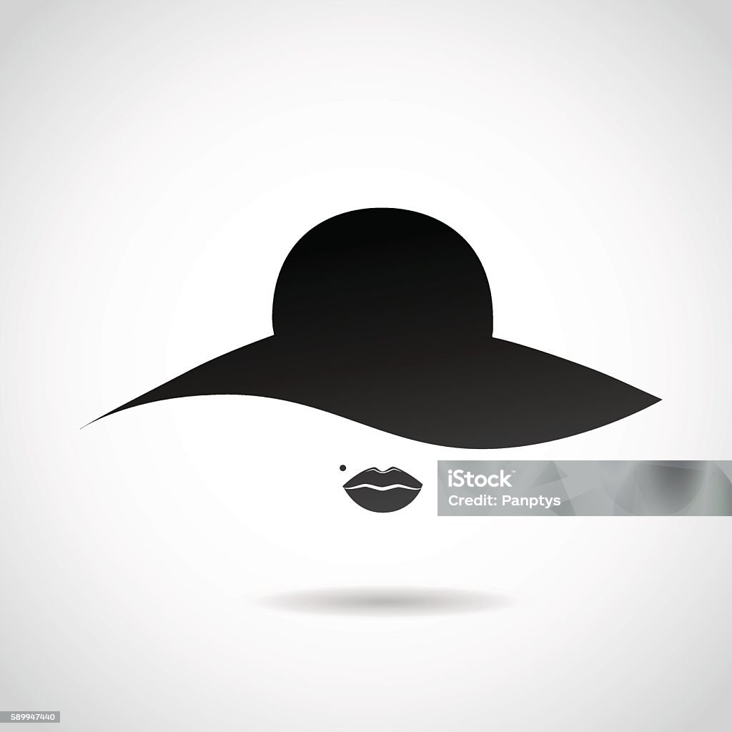 Woman's hat and sexy lips icon. Vector illustration: face of an attractive woman. In Silhouette stock vector