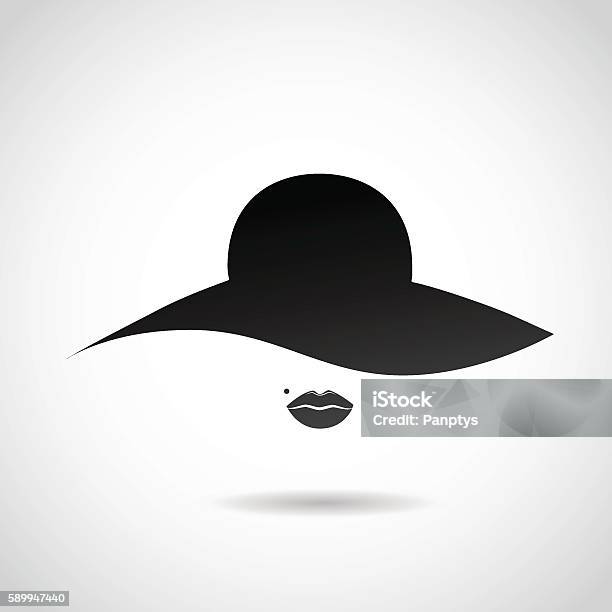 Womans Hat And Sexy Lips Icon Stock Illustration - Download Image Now - In Silhouette, Women, Fashion