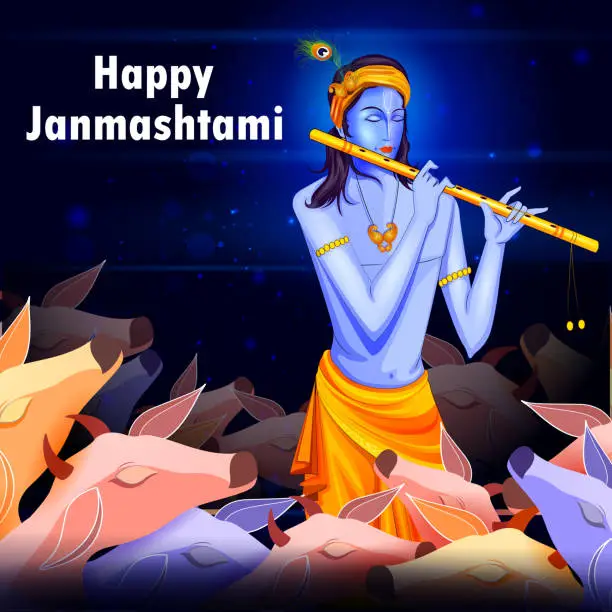 Vector illustration of Happy Krishna Janmashtami background