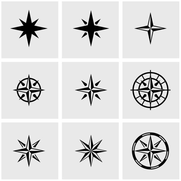 vektor schwarz windrose symbol-set - compass compass rose north direction stock-grafiken, -clipart, -cartoons und -symbole