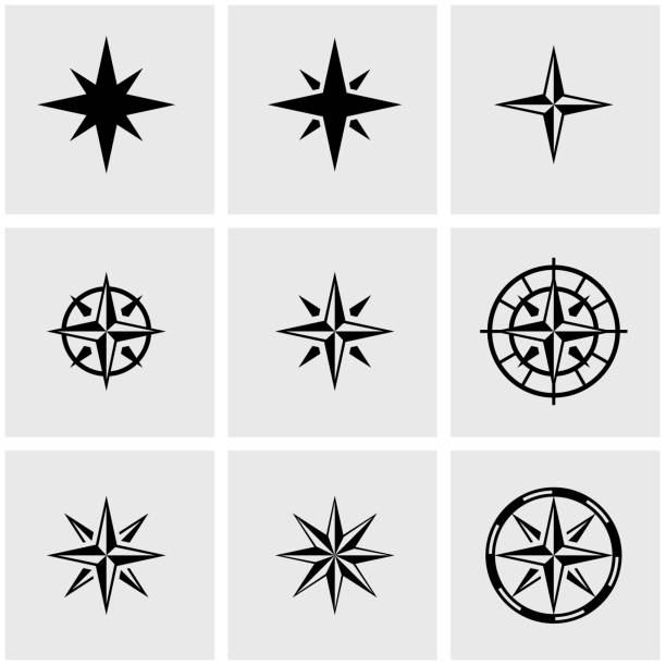 stockillustraties, clipart, cartoons en iconen met vector black wind rose icon set - watervaartuig
