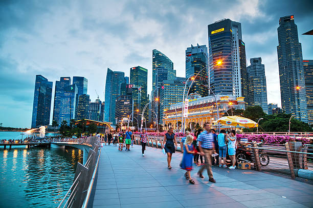 Overview of Singapore with the Merlion stock photo