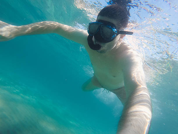 istock man diving in the sea and taking a selfie 589953810