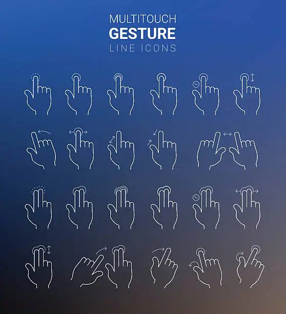 Vector illustration of Outline stroke multitouch gesture hand icons