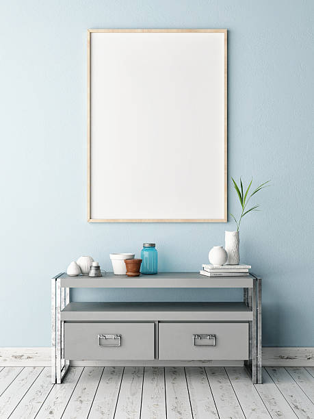 istock Mock up poster on table in room 589955666