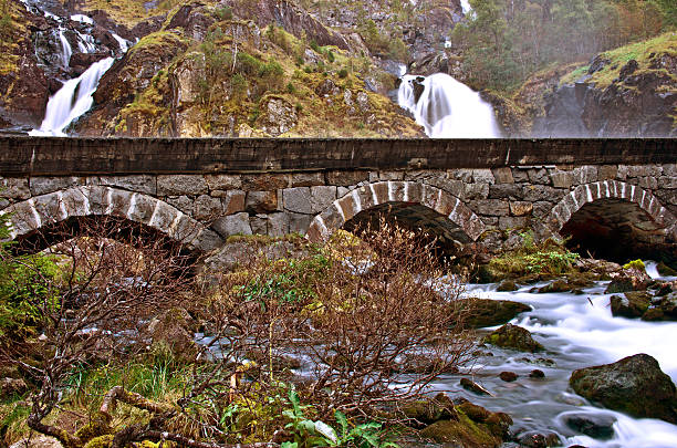 latefoss - one of the biggest waterfalls in norway. - bridge norway odda falling imagens e fotografias de stock
