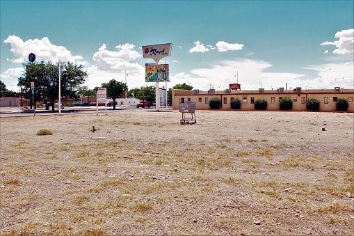 Albuquerque, New Mexico, USA - July 25, 2016: Empty lot where the Royal Hotel once stood along old Route 66 (Central Ave.) in Albuquerque.