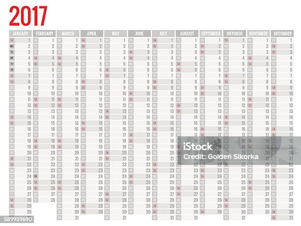 Kalender 2017 Kalender Desain Datar Sederhana 2017 Ilustrasi Stok - Unduh Gambar ...