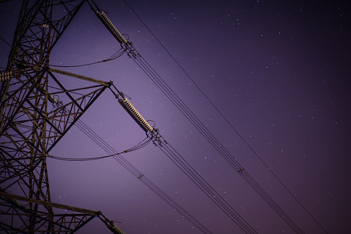 Close Up View Of Electrical Pylon Stock Photo - Download Image Now -  Electricity Pylon, Night, Astronomy - iStock