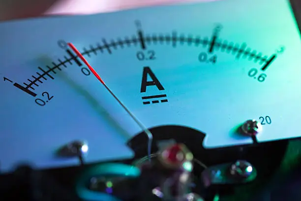 Photo of galvanometer in lab illuminated with neon light