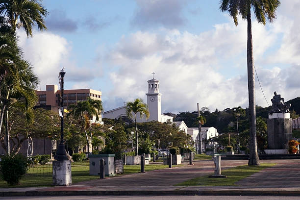 Guam's outdoor plaza and church The scenery around the church holiday of Guam guam stock pictures, royalty-free photos & images