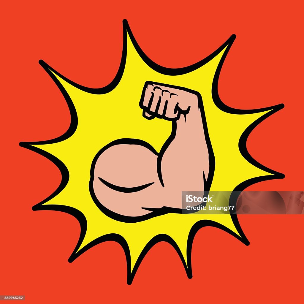 Biceps Flex Arm Vector Icon A cartoon style vector illustration of a muscular arm flexing in a bodybuilder pose Muscular Build stock vector