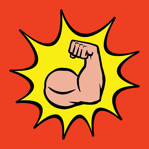 Biceps Flex Arm Vector Icon A cartoon style vector illustration of a muscular arm flexing in a bodybuilder pose muscular build illustrations stock illustrations