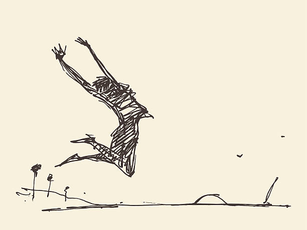 эскиз силуэта прыгает человек вектор. - men drawing cheerful friendship stock illustrations