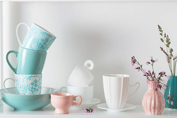 istock Clean dishes on wooden shelf 589969046