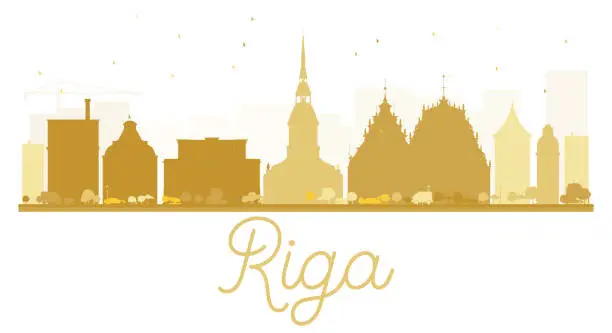 Vector illustration of Riga City skyline golden silhouette.