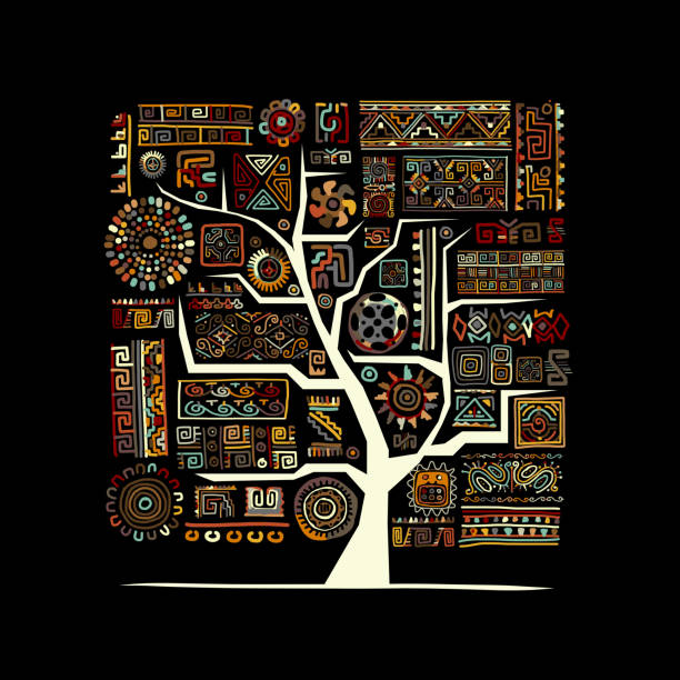 stockillustraties, clipart, cartoons en iconen met ethnic tree with handmade ornament for your design - latijns amerikaans en hispanic etniciteiten