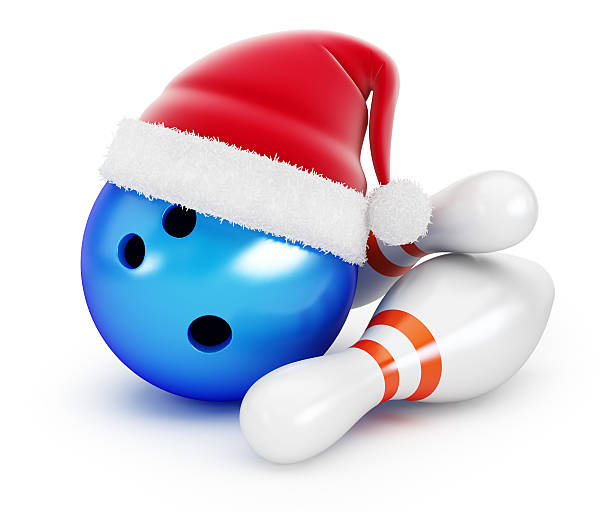 Bowling Ball santa hat on black background. 3d Illustrations stock photo