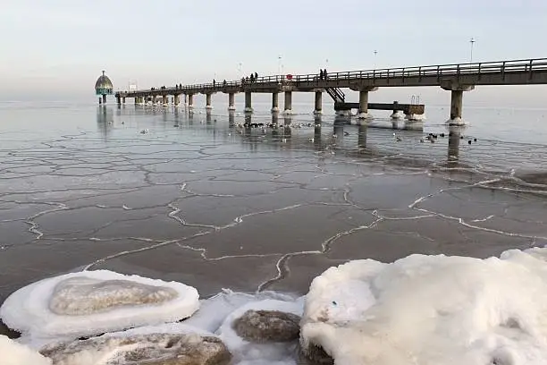 Frozen Baltic Sea at the Zinnowitz pier (island of Usedom)