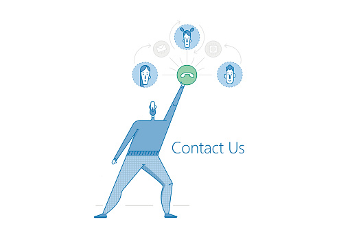 Vector line thin illustration and set of icons about contact us and help centre.