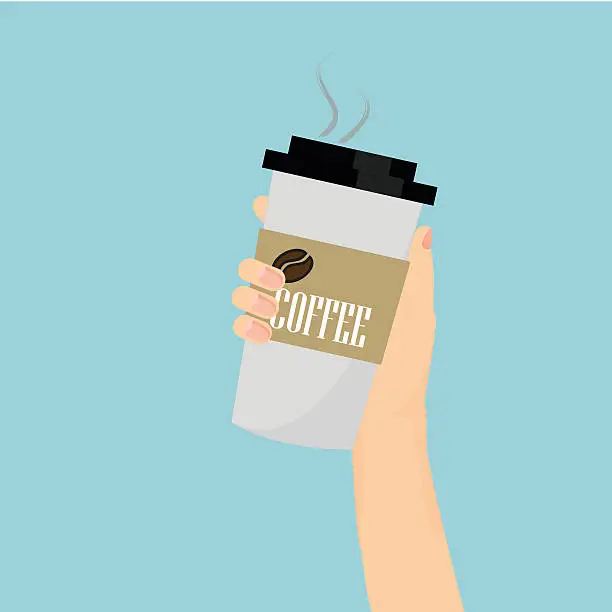 Vector illustration of Vector of hand with paper or plastic hot coffee cup