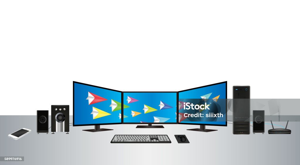 Computer Foto Mult Multimonitor Desktop Personal Computer Set Stock Illustration ...