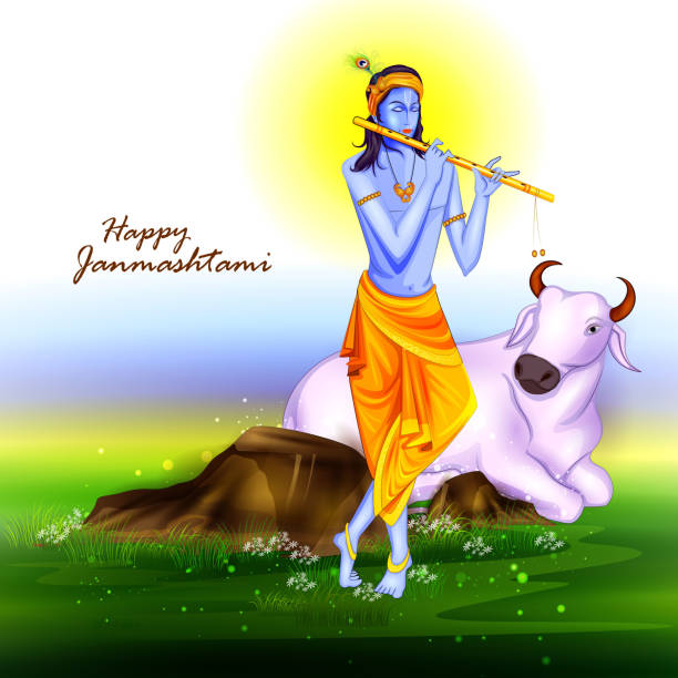 Happy Krishna Janmashtami Background Stock Illustration - Download Image  Now - Cow, Krishna, Animal - iStock