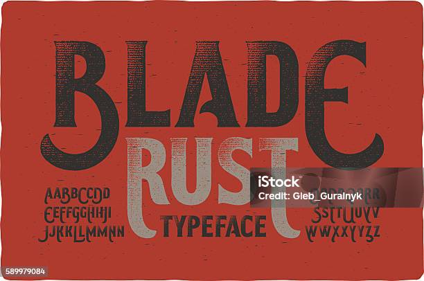 Rough Vintage Typeface On Bloody Dirty Background - Arte vetorial de stock e mais imagens de Texto datilografado - Texto datilografado, Steampunk, Estilo Gótico
