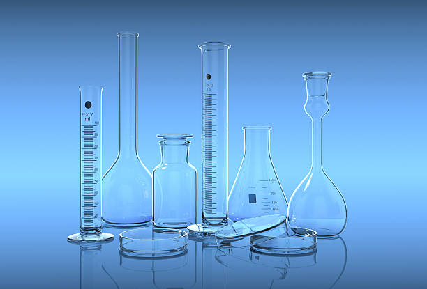 istock 3D render,illustration.Glassware in laboratory on the blue background gradient. 589979664