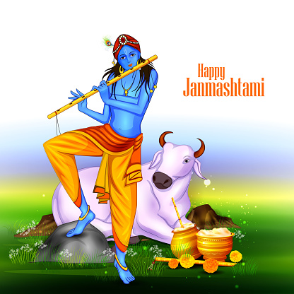 Happy Krishna Janmashtami Stock Illustration - Download Image Now - Animal,  Cow, Culture of India - iStock