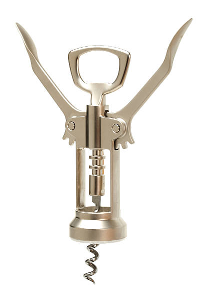 istock Alcohol corkscrew - white wine bottle cork opener 589981636