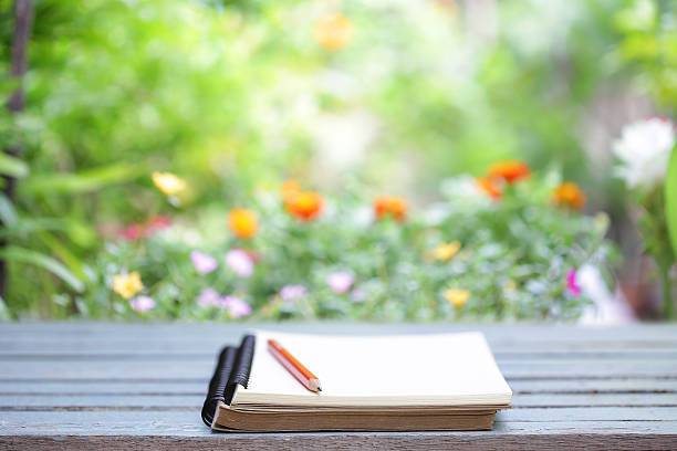 istock Notebook and pencil on wooden table 589983280