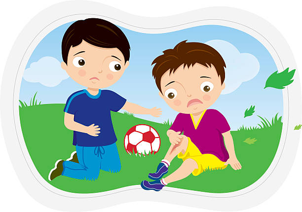 bé trai bị thương khi chơi bóng đá bên ngoài minh họa - sad boy outside hình minh họa sẵn có