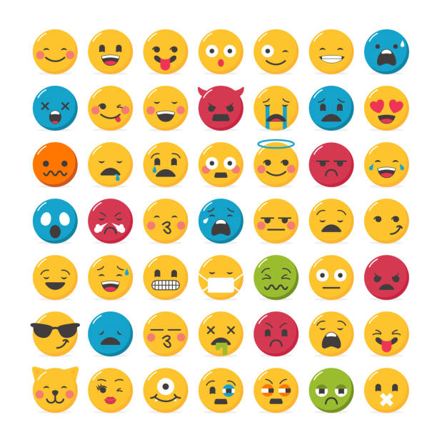 Lovely emoticons design Lovely emoticons design set with 49 different expressions embarrassed stock illustrations