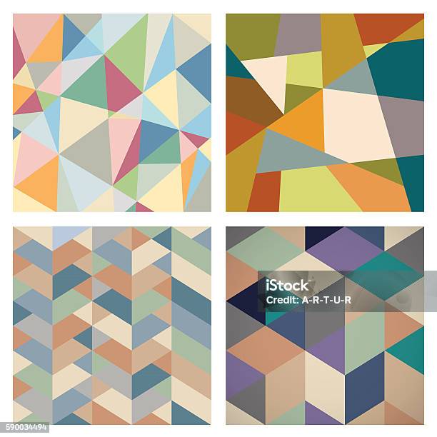 Four Retro Geometric Backgrounds For Design Stock Illustration - Download Image Now - Abstract, Art, Art And Craft