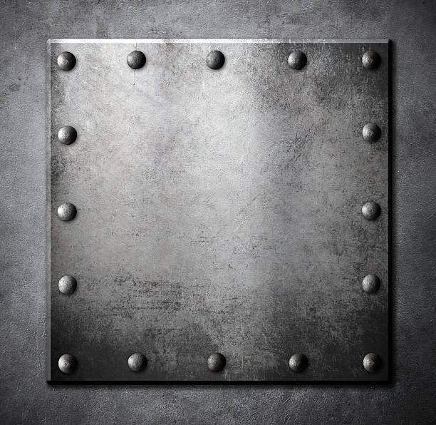 istock steel metal square plate or hatch with rivets 590035622
