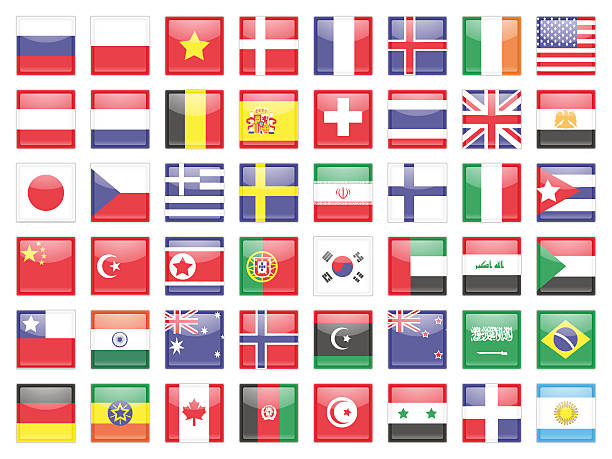 ilustrações de stock, clip art, desenhos animados e ícones de set of flags in the form of squares - australia tunisia