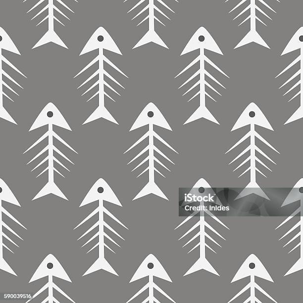 Fishbone Monochrome Seamless Vector Pattern Stock Illustration - Download Image Now - Animal Markings, Aquatic Organism, Backgrounds