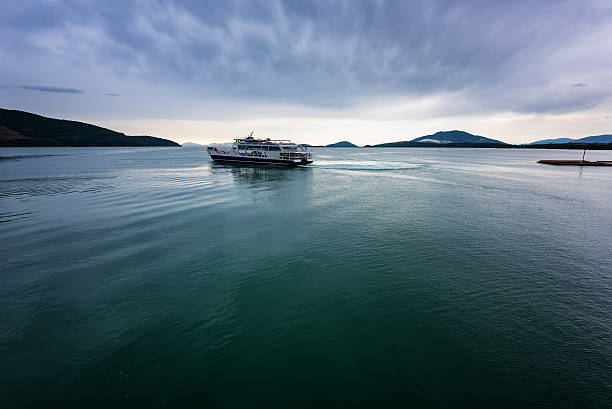 istock Lonely ship, near Corfu island, Greece. 590040210
