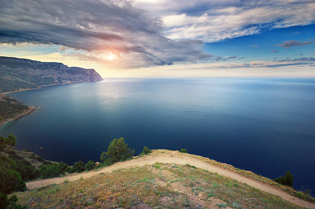 istock Beautiful seascape and mountains. 590040990