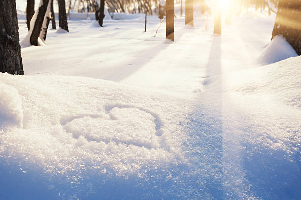 Shape of heart on the snow stock photo