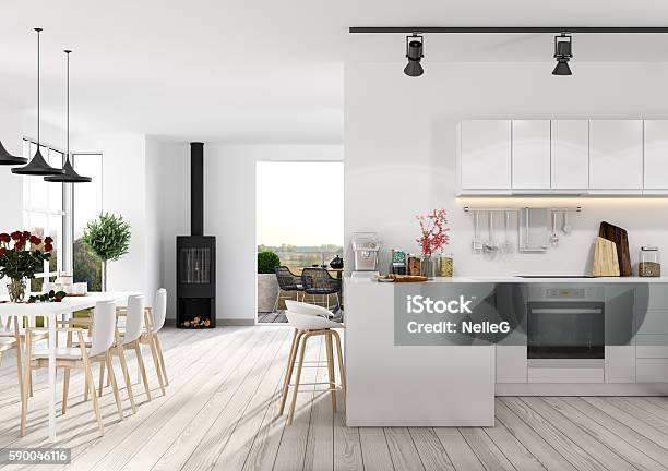 Modern Apartment Interior Stock Photo - Download Image Now - Kitchen, White Color, Modern