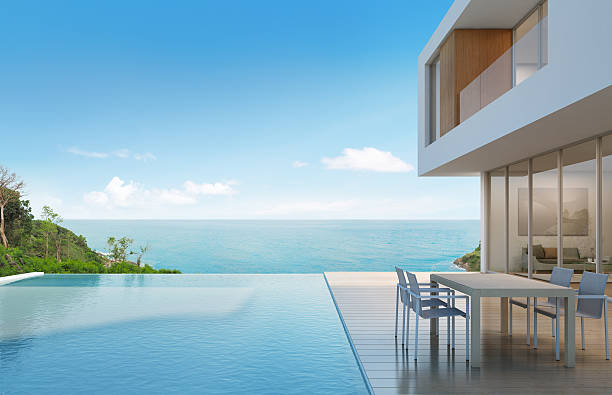 istock Beach house with sea view in modern design 590047610